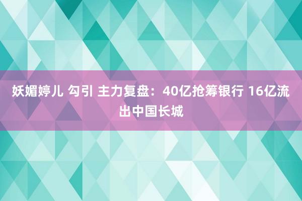 妖媚婷儿 勾引 主力复盘：40亿抢筹银行 16亿流出中国长城