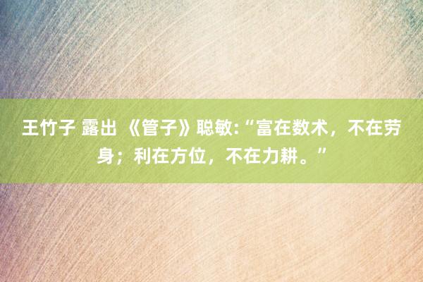 王竹子 露出 《管子》聪敏:“富在数术，不在劳身；利在方位，不在力耕。”