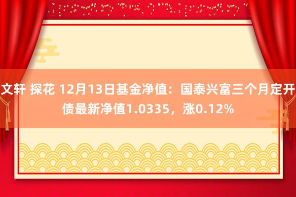 文轩 探花 12月13日基金净值：国泰兴富三个月定开债最新净值1.0335，涨0.12%