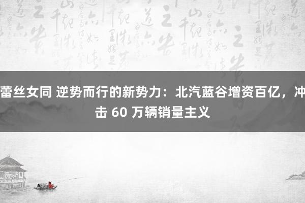 蕾丝女同 逆势而行的新势力：北汽蓝谷增资百亿，冲击 60 万辆销量主义
