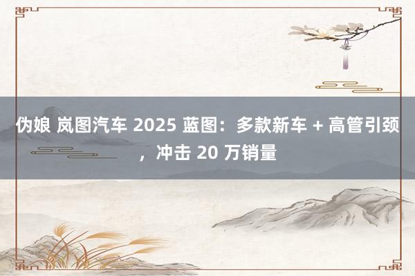 伪娘 岚图汽车 2025 蓝图：多款新车 + 高管引颈，冲击 20 万销量