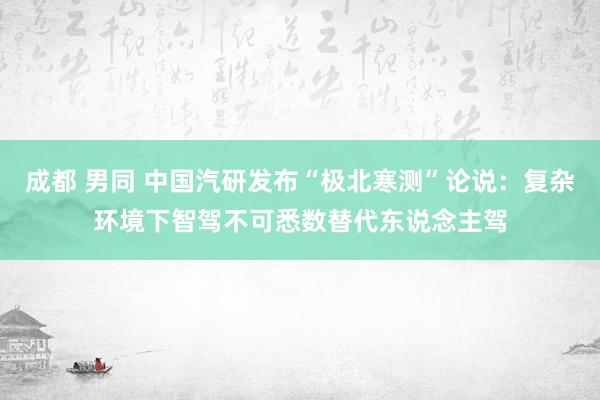 成都 男同 中国汽研发布“极北寒测”论说：复杂环境下智驾不可悉数替代东说念主驾