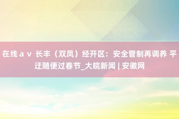 在线ａｖ 长丰（双凤）经开区：安全管制再调养 平迂随便过春节_大皖新闻 | 安徽网