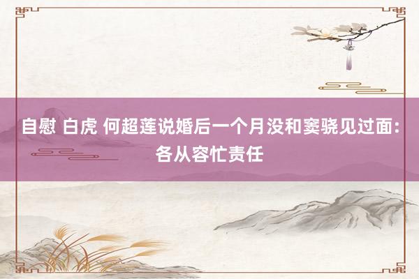 自慰 白虎 何超莲说婚后一个月没和窦骁见过面:各从容忙责任
